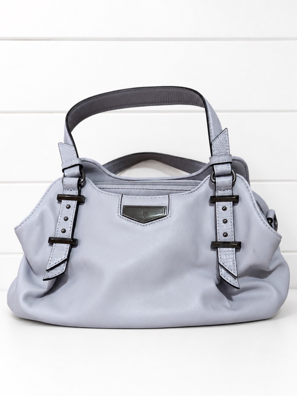 Vera Wang Gray Satchel Shoulder Bag Faux Leather Removable Strap Roomy Chic